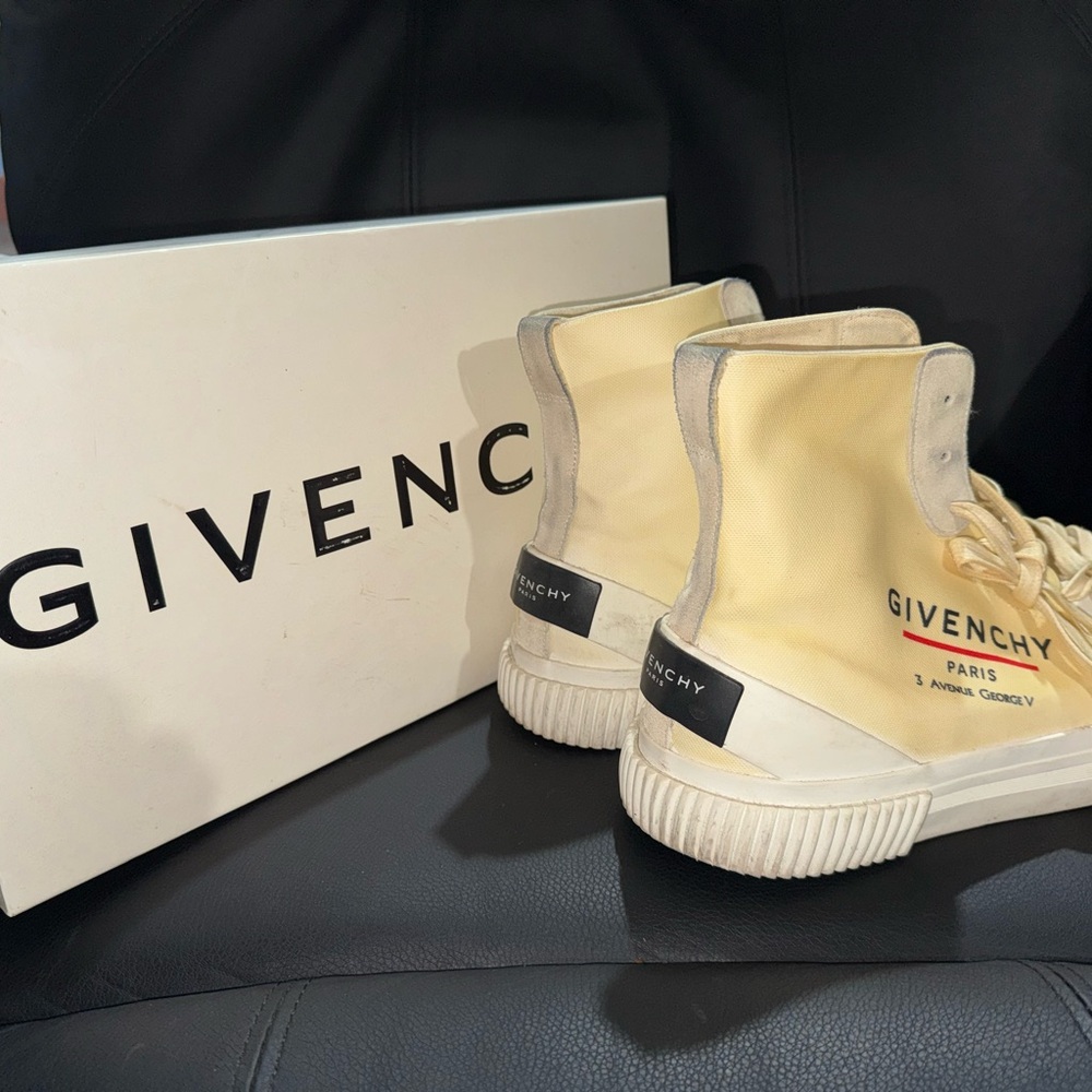 Givenchy Cream and Black High-Top Canvas Sneakers